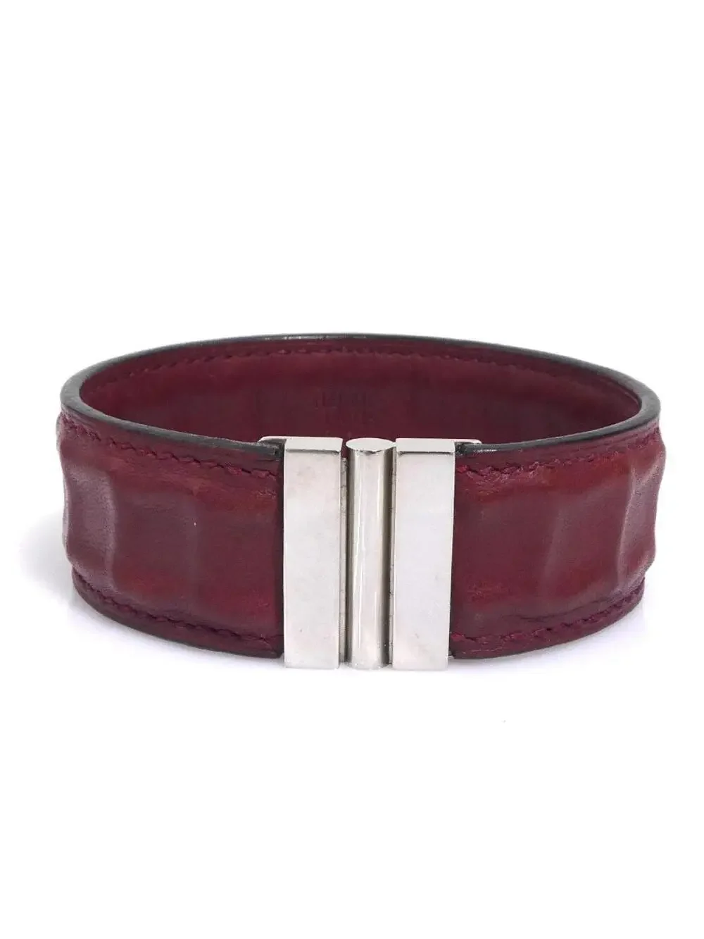 Auth Hermes Bracelet Burgundy/Silver #302850H19B